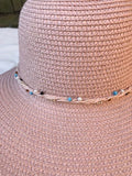 Ladies Womens Summer Shapable Floppy Pink Sun Hat with Beaded Tie