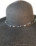 Ladies Womens Summer Shapable Floppy Black Sun Hat with Beaded Tie
