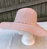 Ladies Womens Summer Shapable Floppy Pink Sun Hat with Beaded Tie