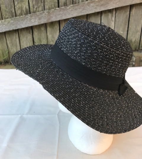 Ladies Summer Shapable Floppy Black Sequinned Sun Hat with Black Tie