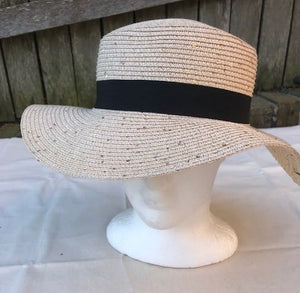 Ladies Summer Shapable Floppy Cream Silver or Gold Sequinned Sun Hat with Black Tie