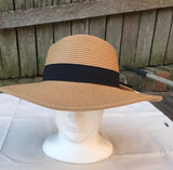 Ladies Summer Shapable Floppy Tan Sun Hat with Black Tie