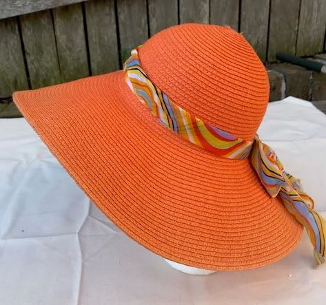 Ladies Womens Summer Shapable Floppy Orange Sun Hat with Stripe