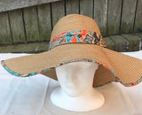 Ladies Womens Summer Shapable Floppy Sun Hat with Aztec Scarf Tie