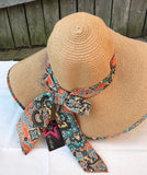 Ladies Womens Summer Shapable Floppy Sun Hat with Aztec Scarf Tie