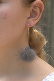 Grey Coloured Puff Ball Pom Pom Gold Nickel Free Earrings