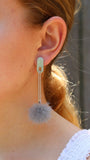 Grey Coloured Puff Ball Pom Pom Nickel Free Earrings