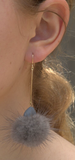 Grey Coloured Puff Ball Pom Pom Gold Nickel Free Earrings