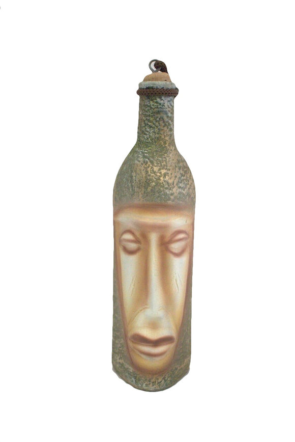 Middle Eastern Face Design Golden Green Hand Painted Ceramic Decorative Bottle