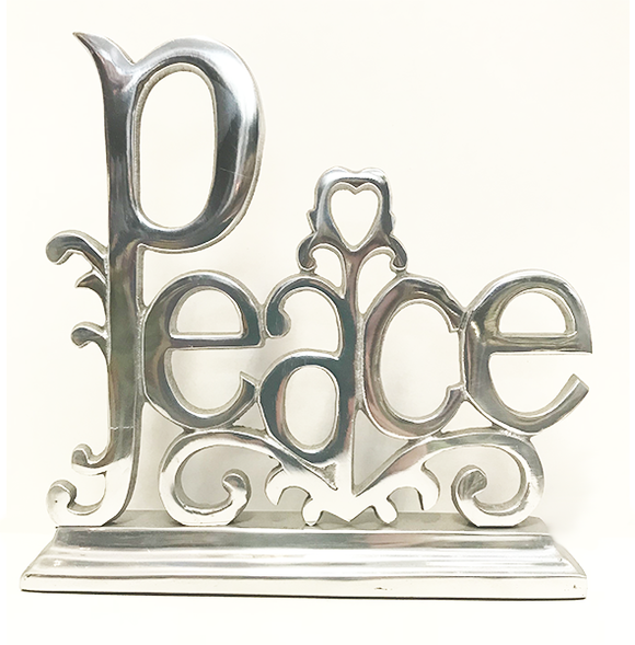 Large Peace Silver Metal Word Statue
