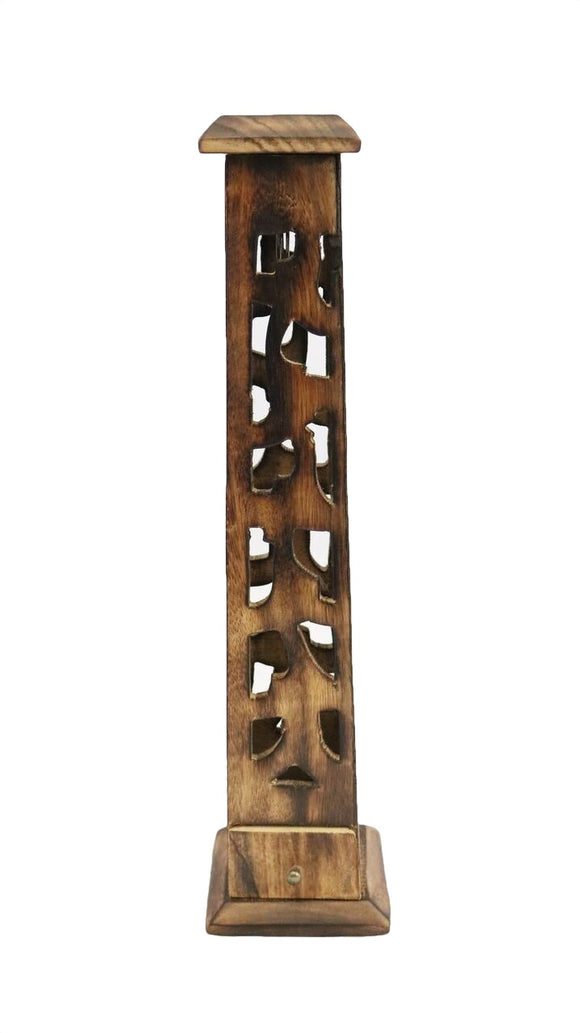 Burnt Look Wooden Tower Incense Holder for Cones and Sticks