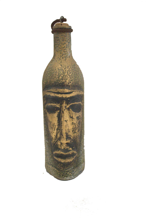 Middle Eastern Bronze Face Design Hand Painted Ceramic Decorative Bottle