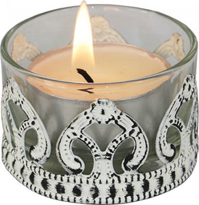 Votive Lys squat Glass tumbler for Candles Fleur de lys patterned