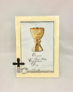 On your First Holy Communion Day Photo Frame-Enameled Mother of Pearl Look