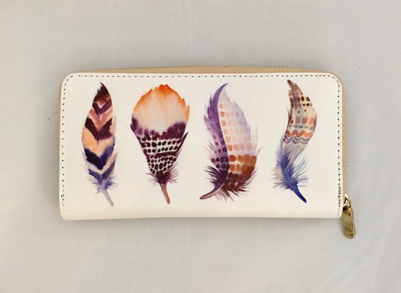 4 Colourful Feathers Design PU Leather Wallet