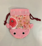 Japanese Kimono Fabric Cosmetic Koi Small Purse Kinchaku - Pink Fish Bag