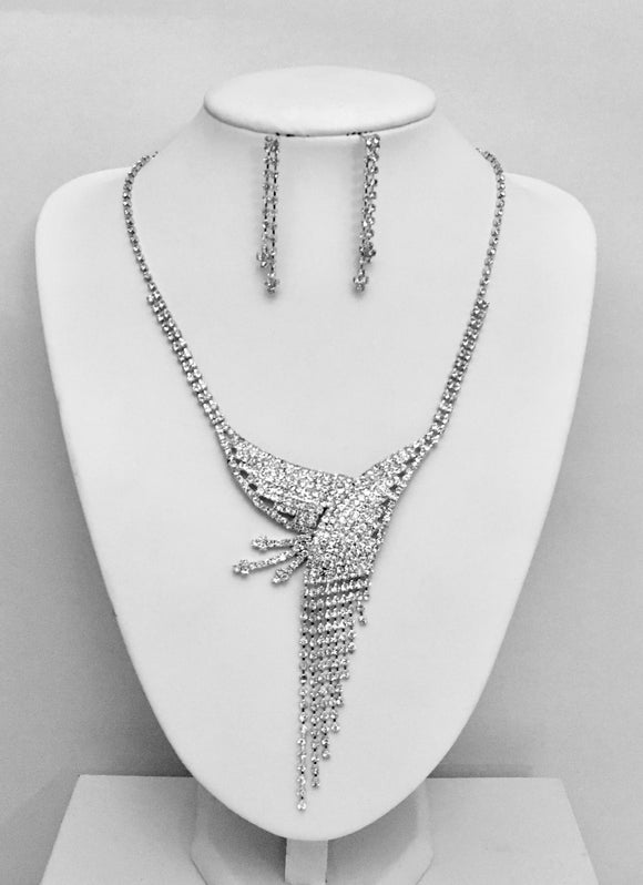 Diamonte Necklace Earrings Set Formal Wedding Party Bridal Jewelry