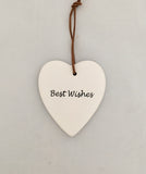 Ceramic Hanging Heart - ‘Best Wishes’ Bird with Flowers Navy