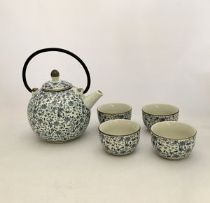 Tea Pot With 4 Tea Cup - Japanese Style Blue Flower Pattern