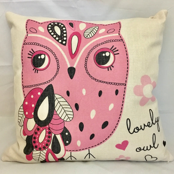 Pink Owl 'Lovely Owl' Square Cushion