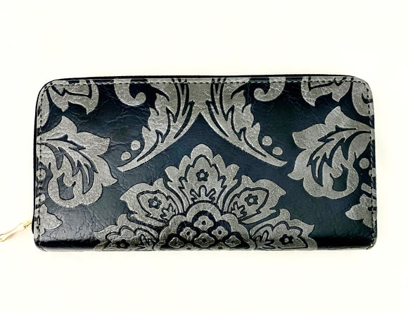 Black Embossed Flower Pattern PU Leather Wallet