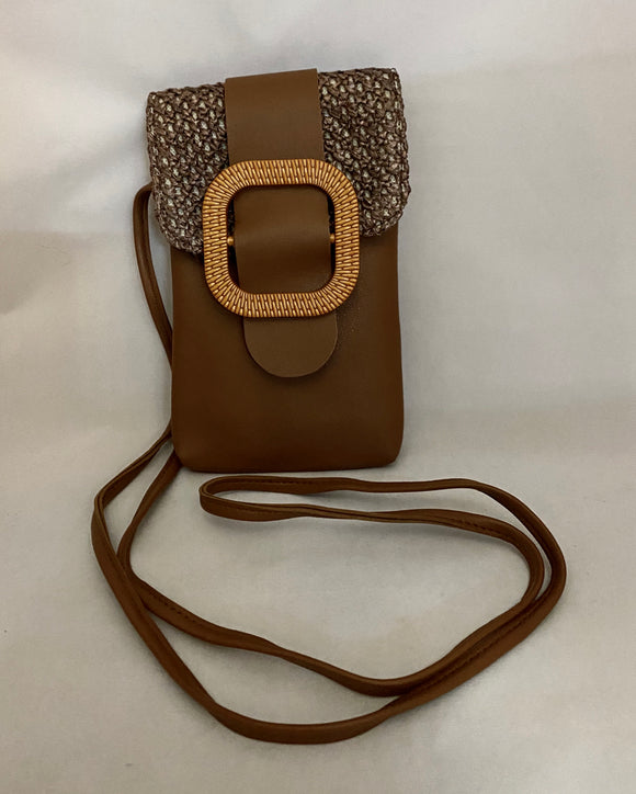 Brown Buckle Clutch PU Leather Shoulder Bag
