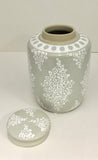White And Light Grey Large Porcelain Storage Jar