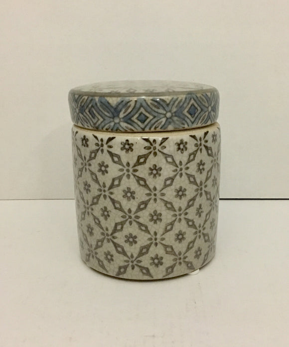 Blue and Gray Porcelain Storage Jar with Lid