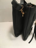 Black PU Leather Handbag with Tassels and Gold Accents