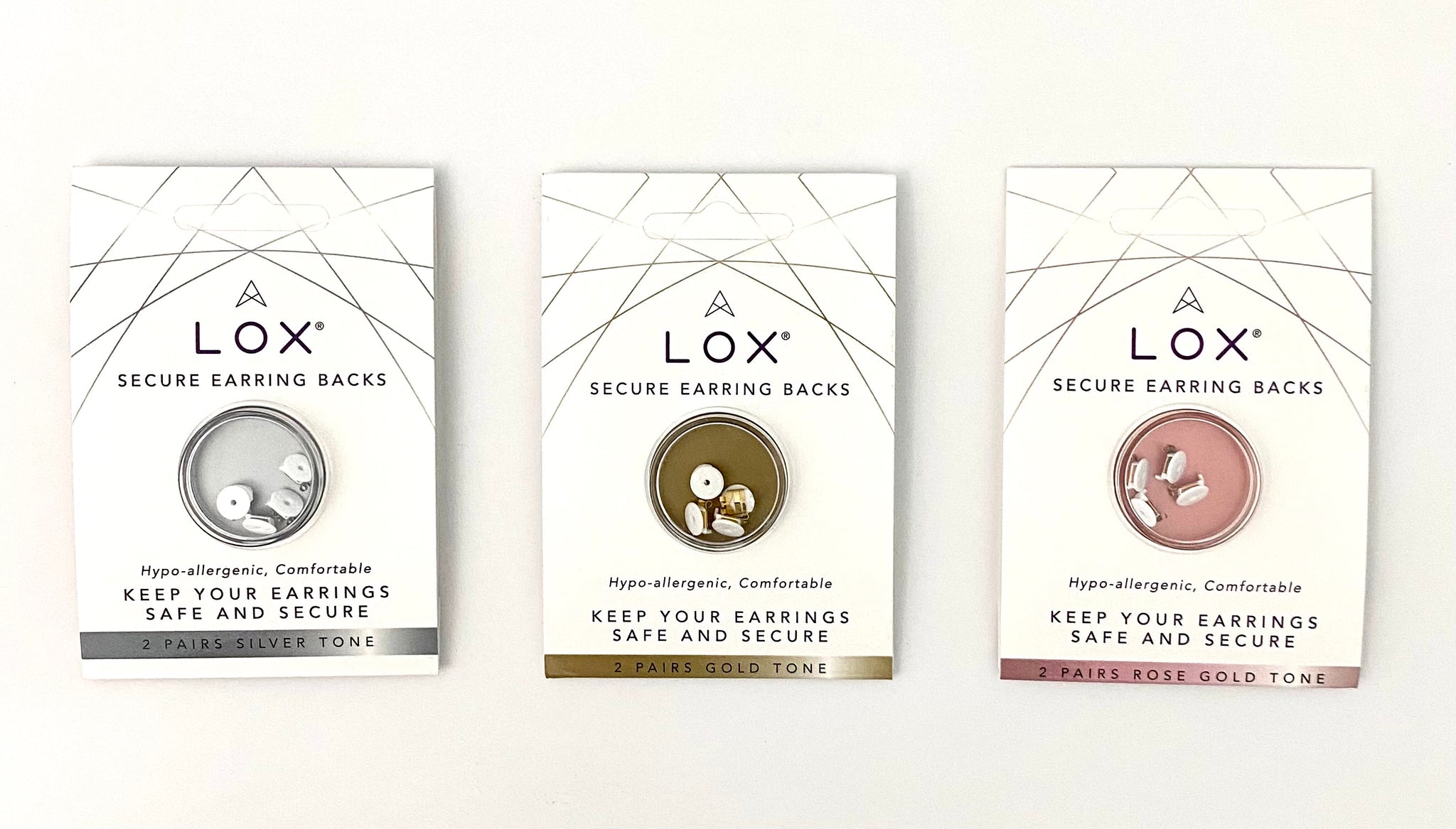LOX Secure Earring Backs 2 Pairs Pack Gold/Rose Gold /Silver Hypo