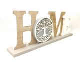 Extra large Home Sign Tree of Life Decor White/Natural Table Top Letter Wooden