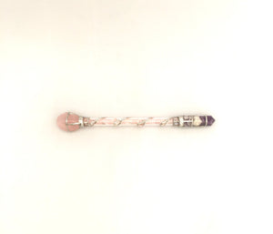 Love - Wand Handmade Crystal Gemstone Rose Quartz, Amethyst & Clear Quartz