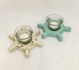 Ships Wheel Tea Light Candle Holder - Blue or Cream