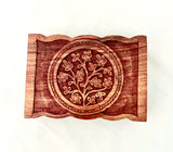 Wooden Box Jewellery Trinket Hand Carved Elephant Tree/Flower of Life Skull