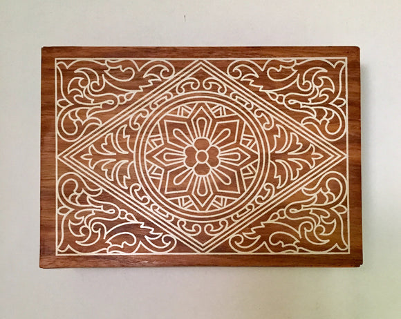Engraved Wooden White Design Jewelry Trinket Box