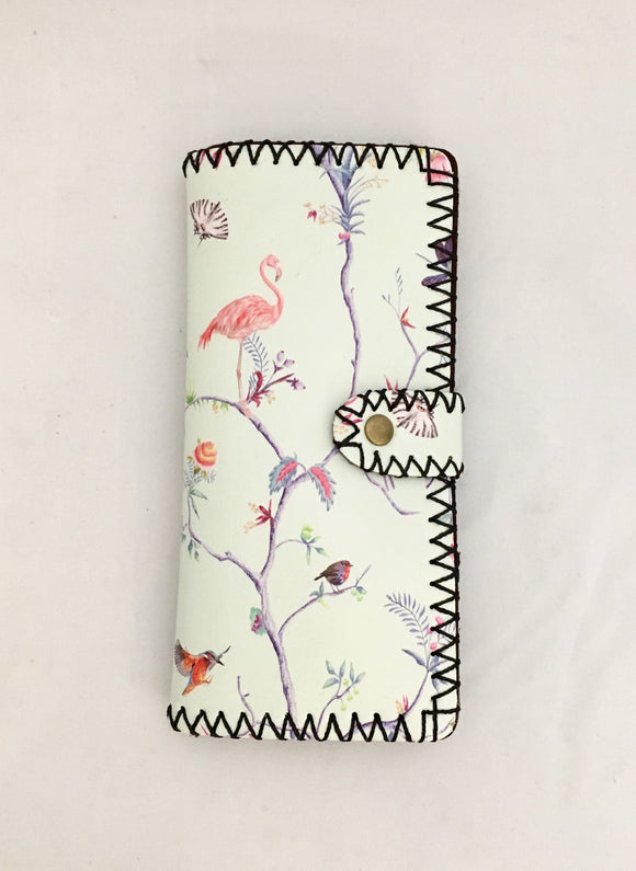 Flamingo and Birds Design PU Leather Wallet with Cream Background