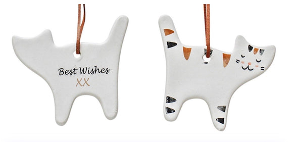 Ceramic Hanging Cat Gift Tag - Best Wishes