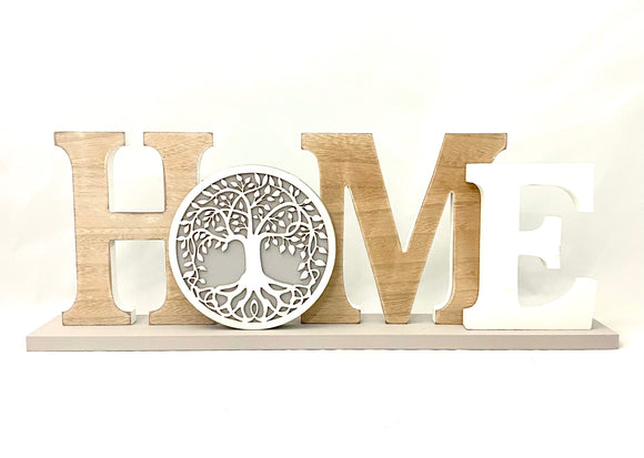Extra large Home Sign Tree of Life Decor White/Natural Table Top Letter Wooden
