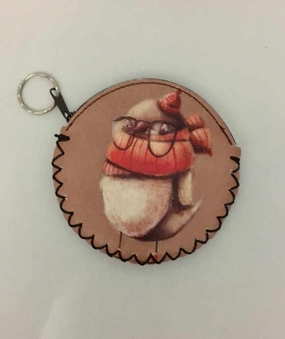 Sparrow in a Hat and Scarf Design Coin Purse Wallet