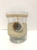 Glass and String Maritime themed jar vase or candle holder